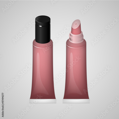 Lip gloss and cover. Vector illustration.