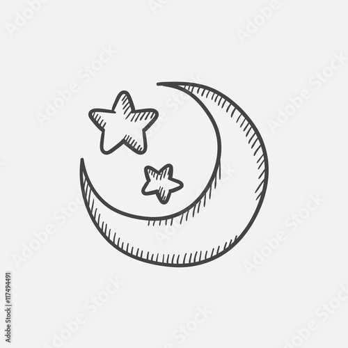 Moon and stars sketch icon.