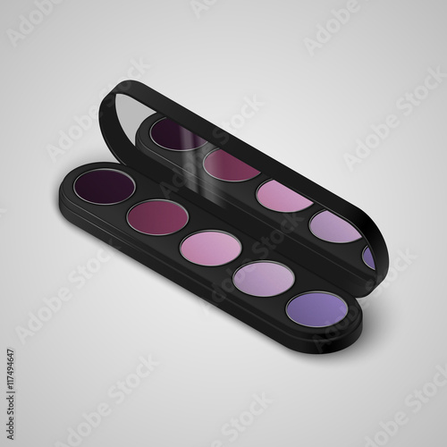 Colorful palette with eye shadows. The open palette with a mirror on the cover. Vector illustration.