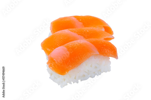 Sushi traditional japanese food on white background with clippin photo