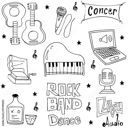 Doodle of object set music