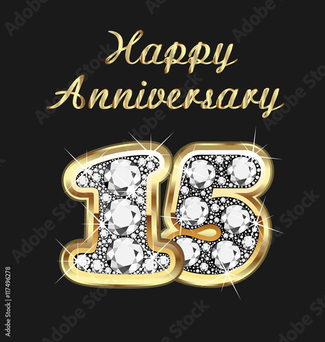15 years anniversary birthday in gold and diamonds