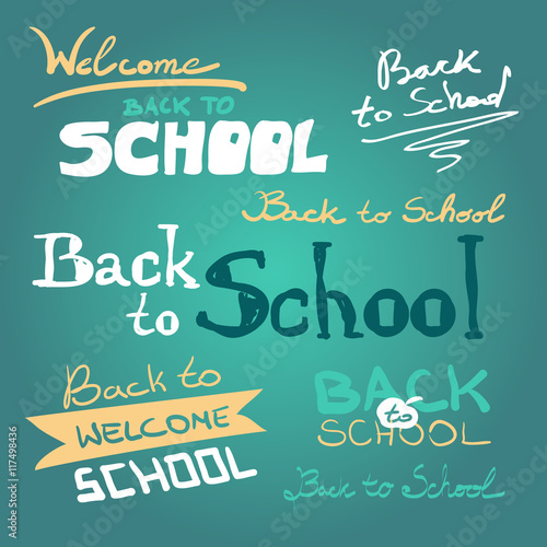 Vector set of back to school sketch style elements. Typography a