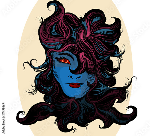 Pretty witch woman hand drawing vector scene on a white background