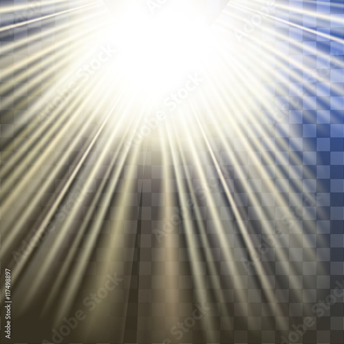 shiny sun vector, sunbeams, sunrays, Vector modern sun set on sample background. sunshine design. Yellow warm light effect, sun rays, beams on transparent background.