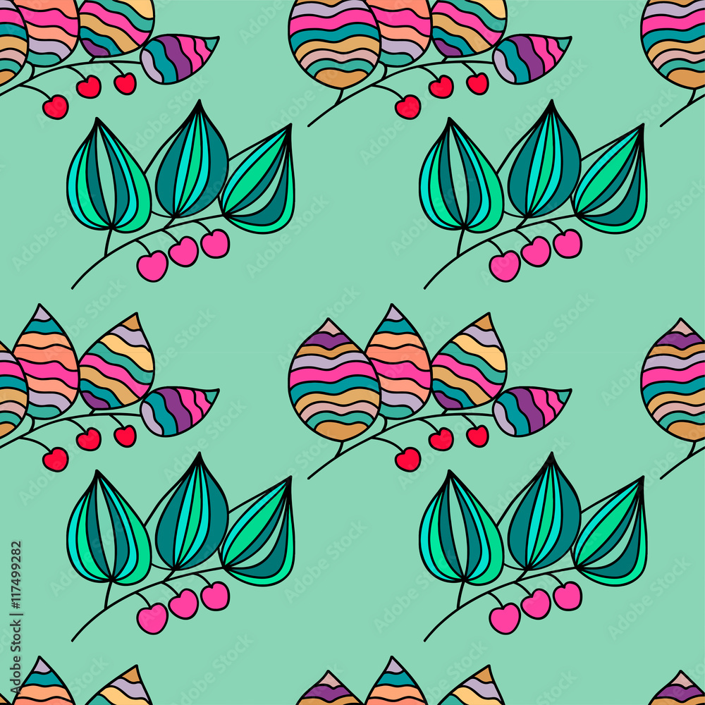 Seamless pattern, colorful branches with berries, vector illustration 