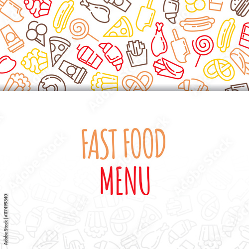 Fast food menu. Set of cartoon vector background.