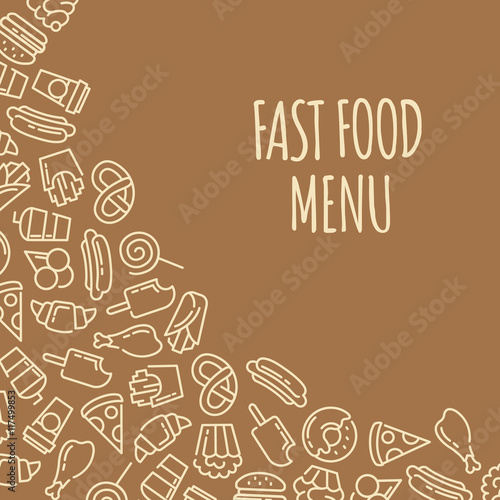 Fast food menu. Set of cartoon vector background.