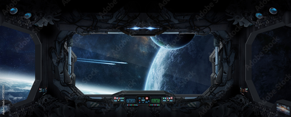 Obraz premium View of outer space from the window of a space station