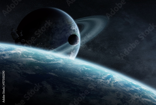 Fototapeta Naklejka Na Ścianę i Meble -  Sunrise over group of planets in space