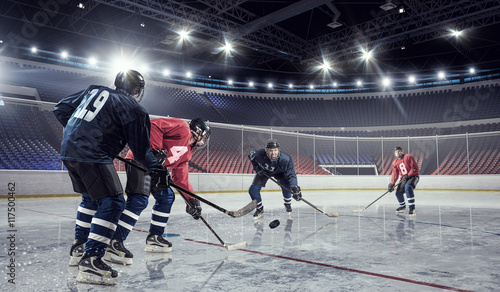 Hockey match at rink . Mixed media