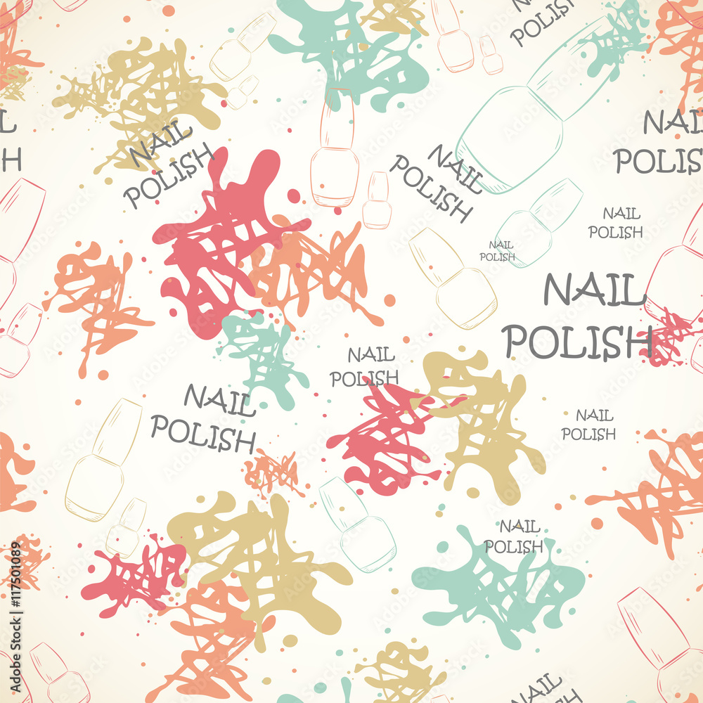 Seamless pattern with nail varnish for text and spilled paint. F