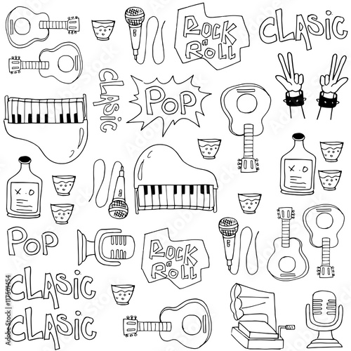 Many music set doodles vector art