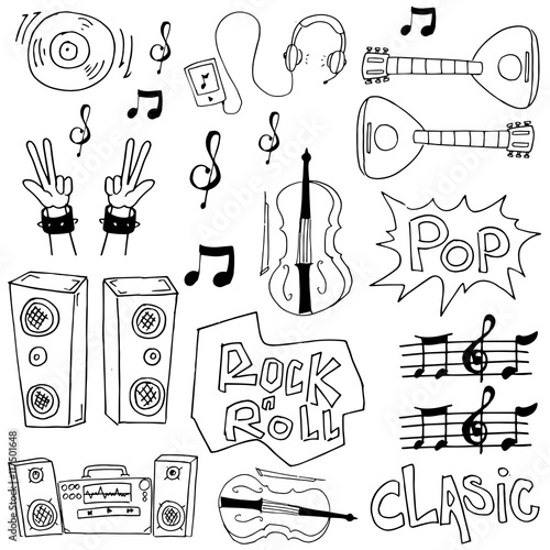 Doodle of hand draw music set