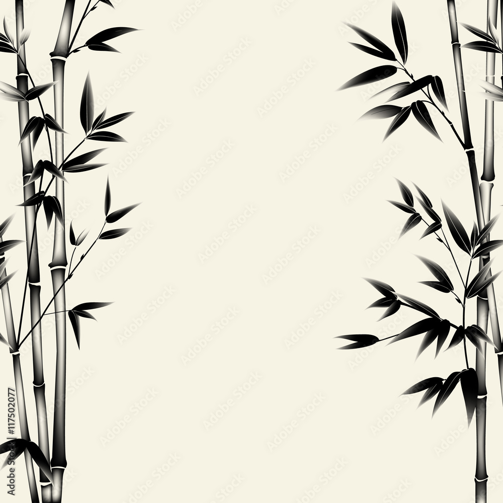 Chinese bamboo painted with a brush on the old paper. Decorative bamboo branches. Vector illustration.