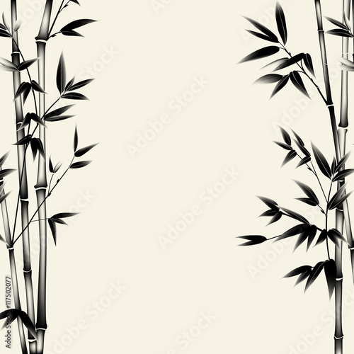 Chinese bamboo painted with a brush on the old paper. Decorative bamboo branches. Vector illustration. © Kotkoa
