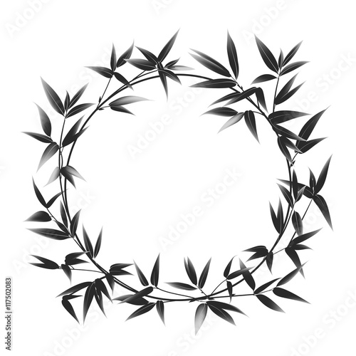 Circle frame of bamboo over white background.