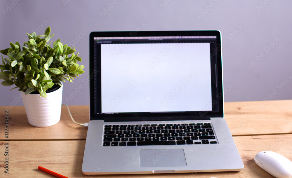 Fototapeta premium Designer working desk with computer and paperwork