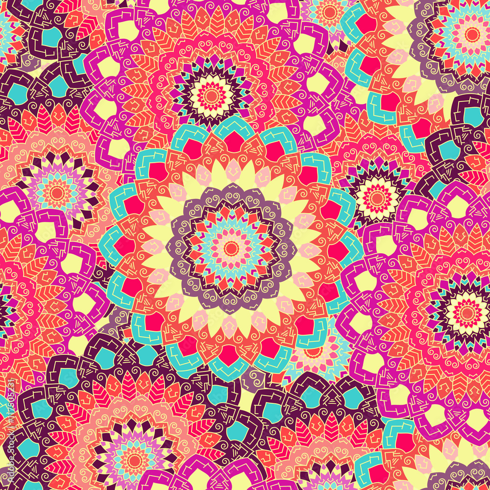 Seamless pattern. Vintage decorative elements. boho floral doodle seamless colored background. Vector illustration.