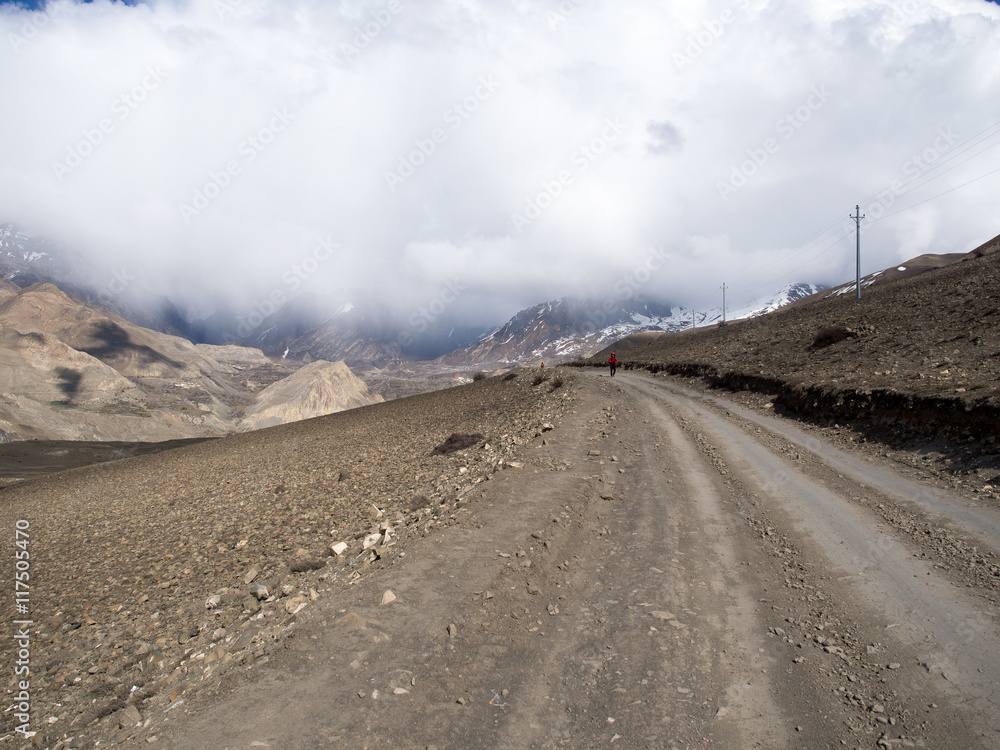 Road toward the mountain in overcast weather, Annapurna Conservation Area, Nepal