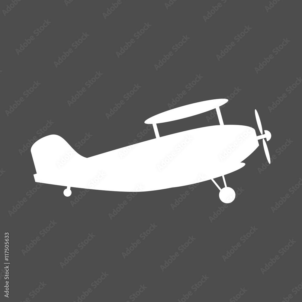 White biplane icon. The biplane is shown from side. Isolated vector illustration. White biplane icon. The biplane is shown from side. Isolated vector illustration.