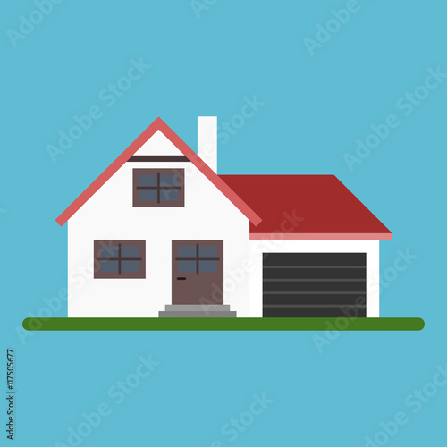 White family house with garage. Isolated vector illustration in flat style.