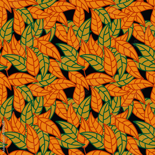 Seamless pattern with falling leaves. Vector clip art.