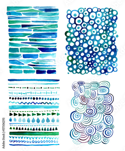 Vector watercolor textures with abstract natural shapes in teal