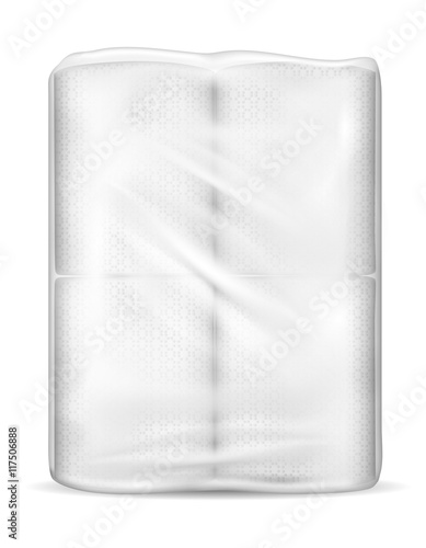 Transparent empty plastic packaging with toilet paper