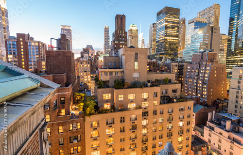 New York lights on a beautiful evening. Manhattan from rooftop © jovannig