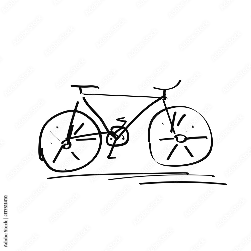 Bicycle handdrawn sketch isolated on white background, black doodle bike  drawing Stock Vector | Adobe Stock