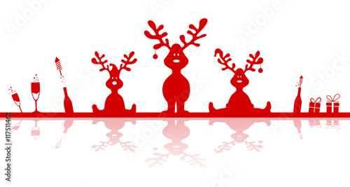 Weihnachtslandschaft mit Elchen, Bäumen und Schnee