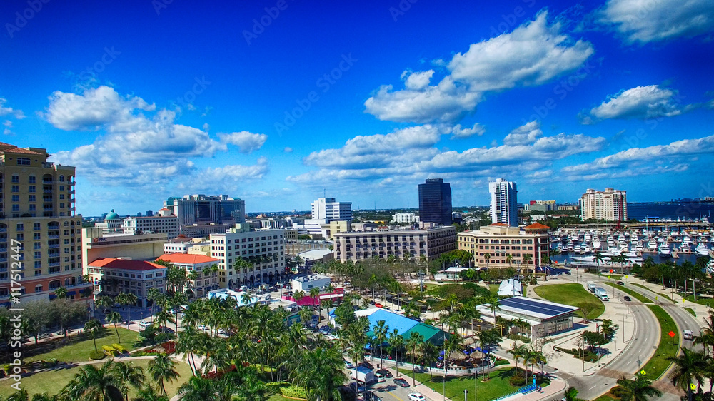 Obraz premium Beautiful skyline of West Palm Beach from helicopter, Florida