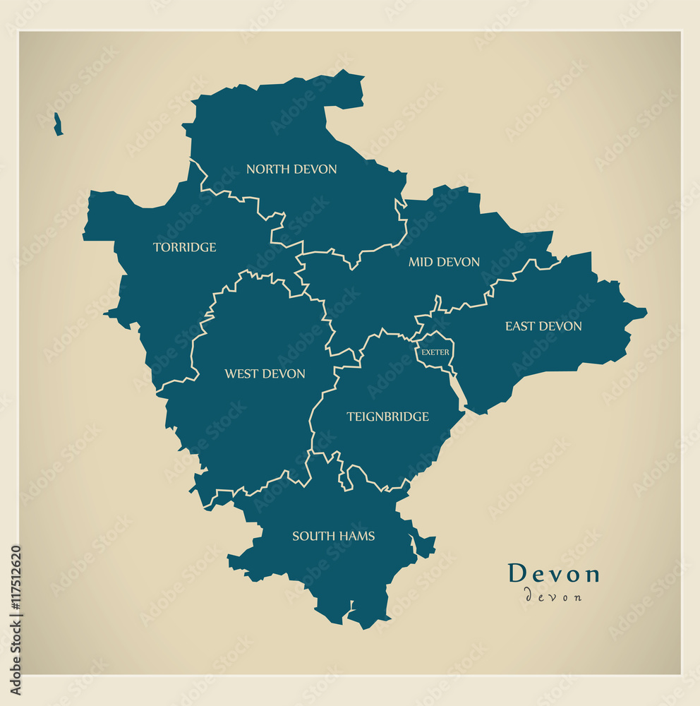 Obraz premium Modern Map - Devon county with detailed districts UK