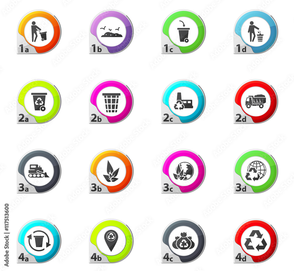 Garbage and recycling industry icons set Garbage and recycling industry icons set