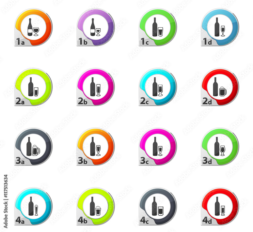 Glasses and cups icons set Glasses and cups icons set