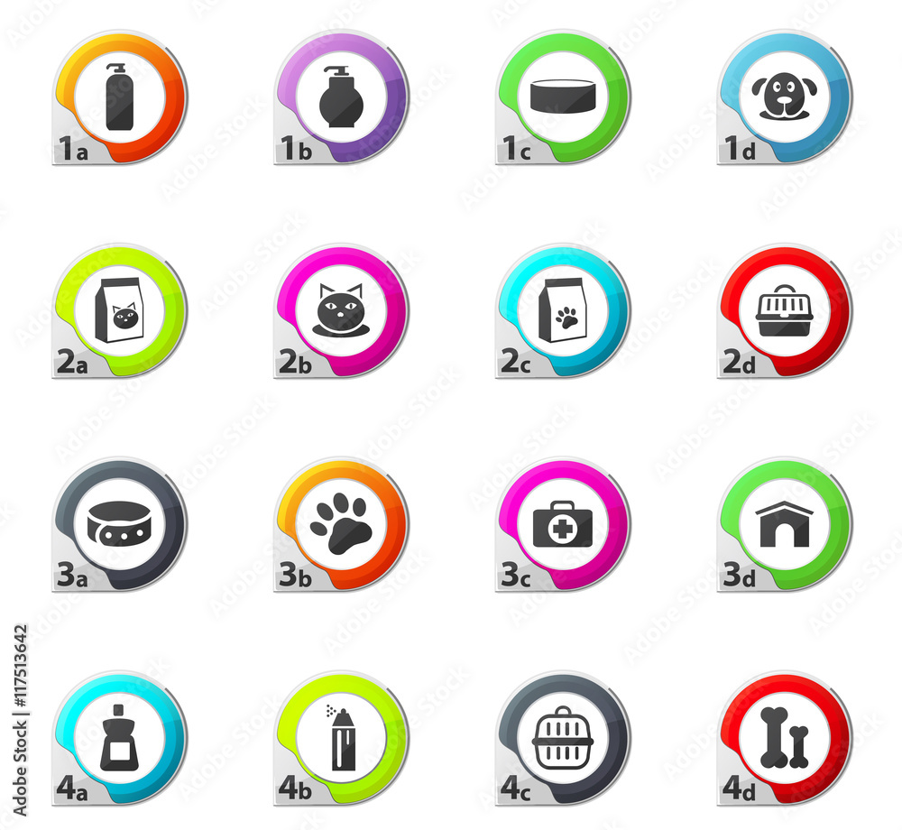 Goods for pets icons set Goods for pets icons set