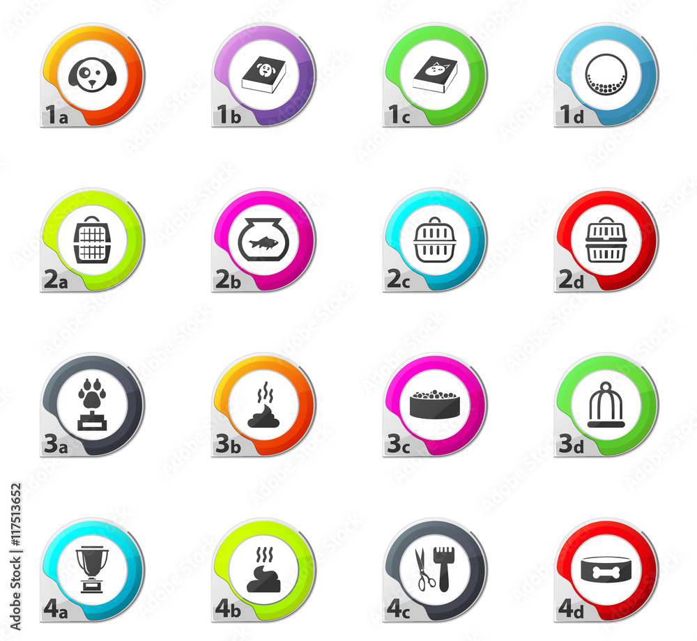 Goods for pets icons set Goods for pets icons set