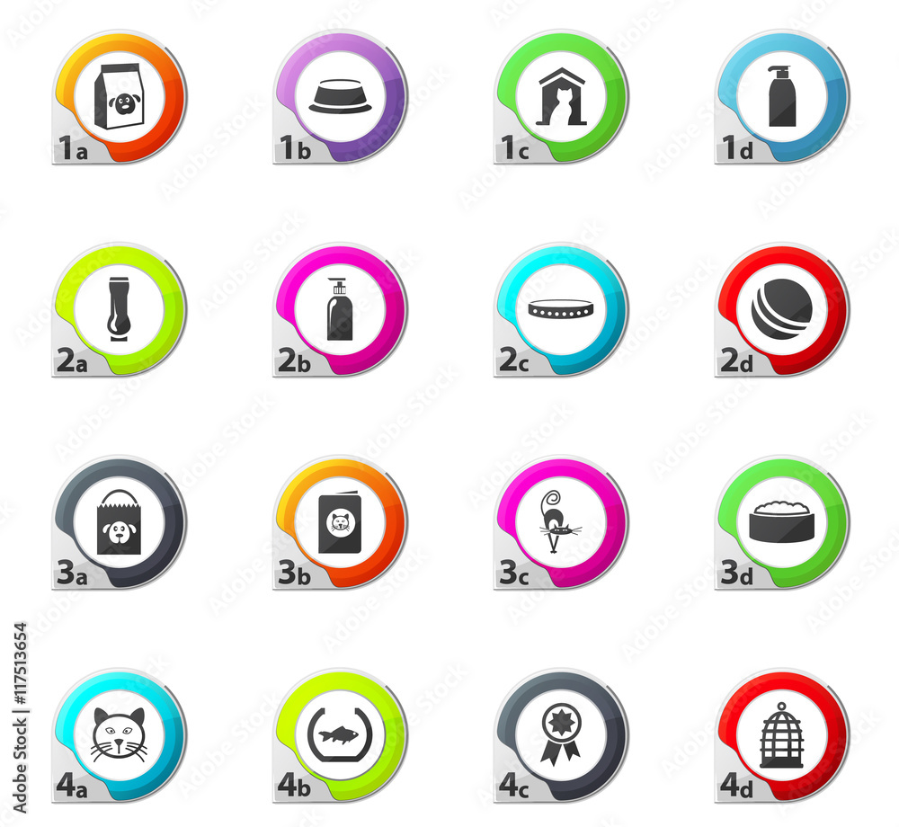 Goods for pets icons set Goods for pets icons set