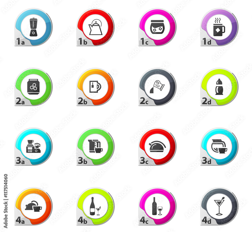 Utensils for the beverages icons set Utensils for the beverages icons set