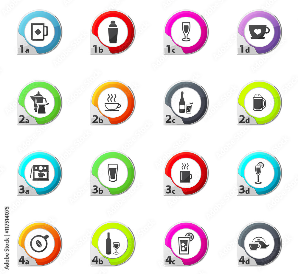Utensils for the beverages icons set Utensils for the beverages icons set