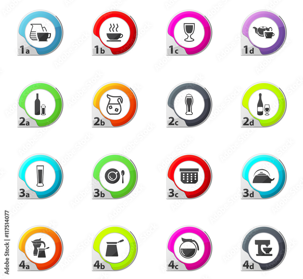 Utensils for the beverages icons set Utensils for the beverages icons set