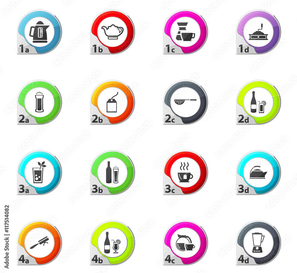 Utensils for the beverages icons set Utensils for the beverages icons set