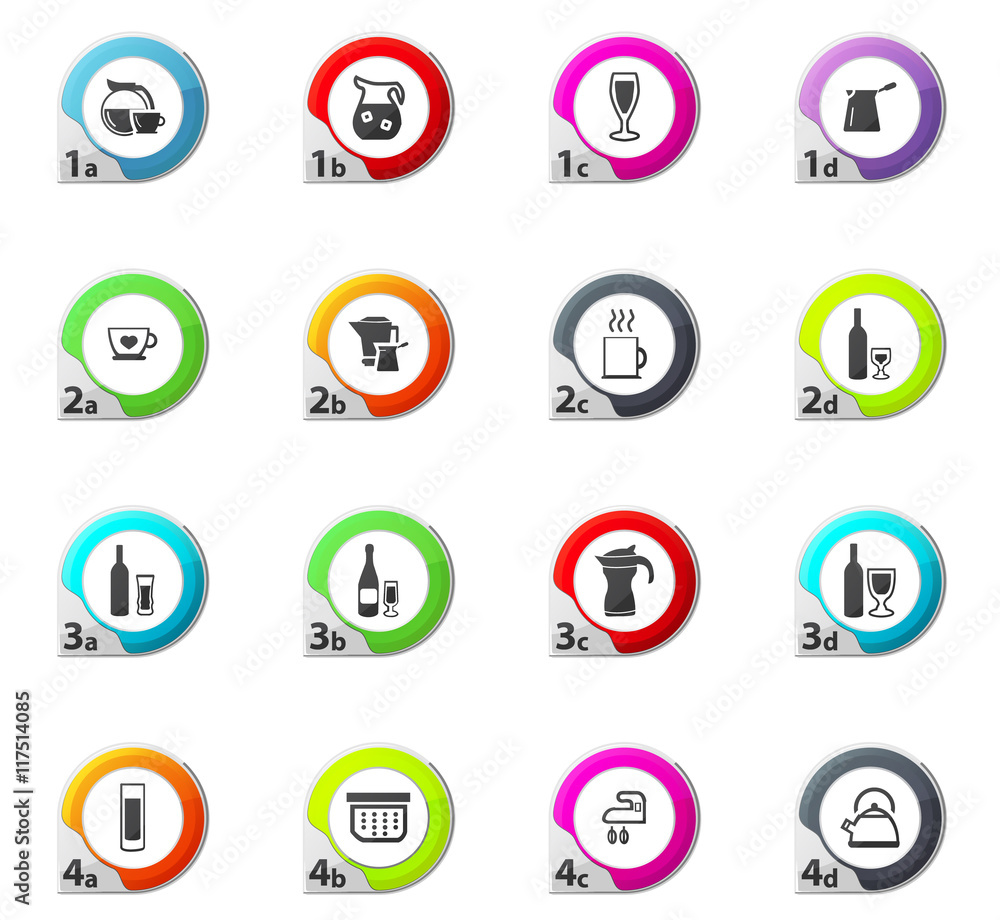 Utensils for the beverages icons set Utensils for the beverages icons set