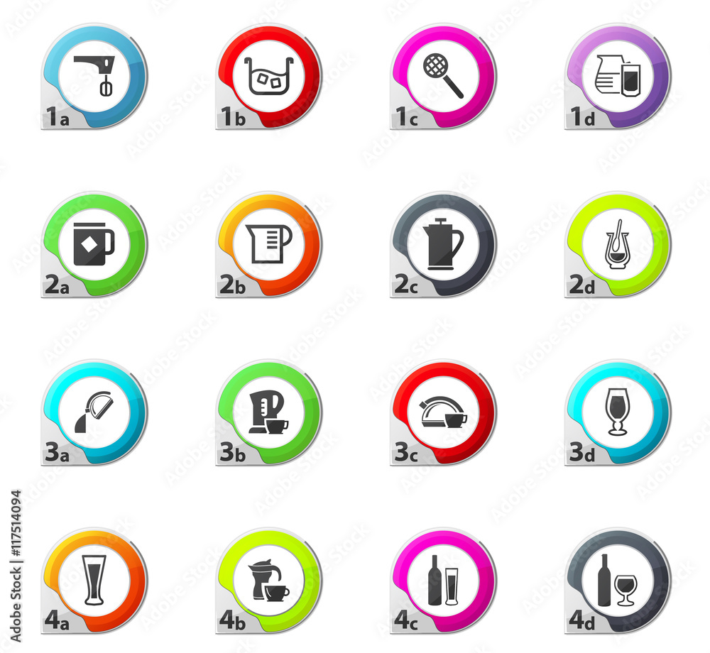 Utensils for the beverages icons set Utensils for the beverages icons set