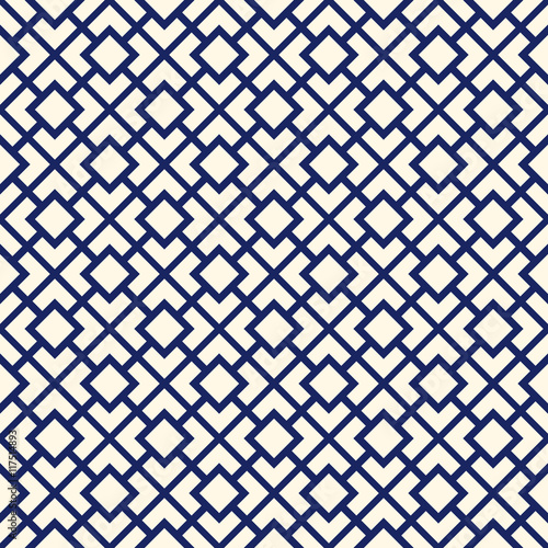 Seamless pattern with symmetric geometric ornament. Navy color abstract background.