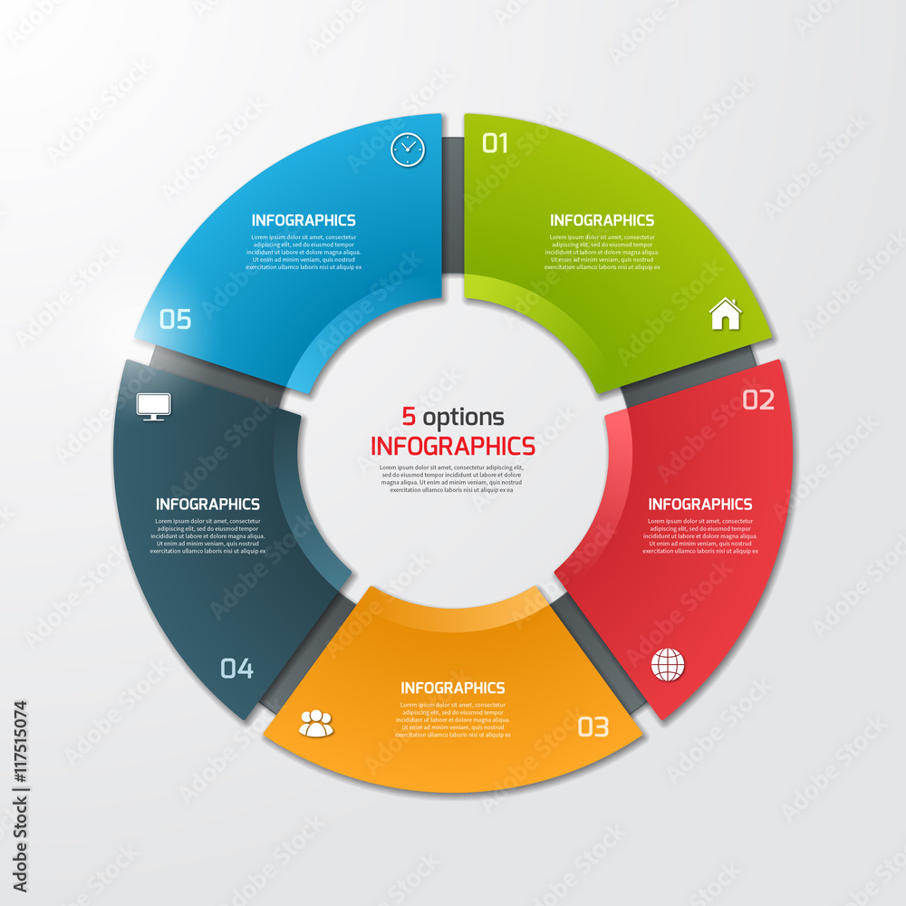 Pie chart circle infographic template with 5 options. Business concept. Vector illustration. Pie chart circle infographic template with 5 options. Business concept. Vector illustration.