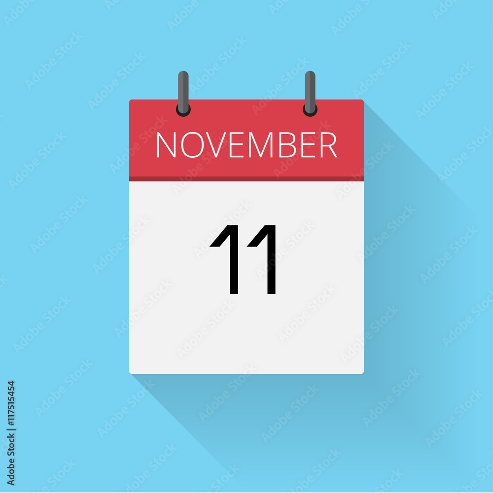 November 11, Daily calendar icon, Date and time, day, month, Holiday, Flat designed Vector Illustration November 11, Daily calendar icon, Date and time, day, month, Holiday, Flat designed Vector Illustration