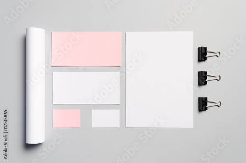 Branding / Stationery Mock-Up - Pink & WhiteLetterhead (A4), DL Envelope, Compliments Slip (99x210mm), Business Cards (85x55mm), Mailing Tube