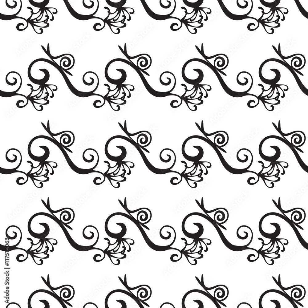 Curly or swirly hand drawn black and white seamless background Curly or swirly hand drawn black and white seamless background